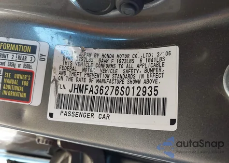 2006 Honda Civic Hybrid from USA, damaged, VIN JHMFA36276S012935